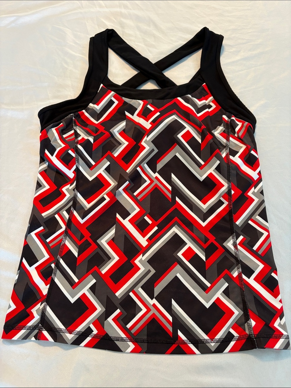 Women’s Geometric Print Active Tank Top - Black & Red